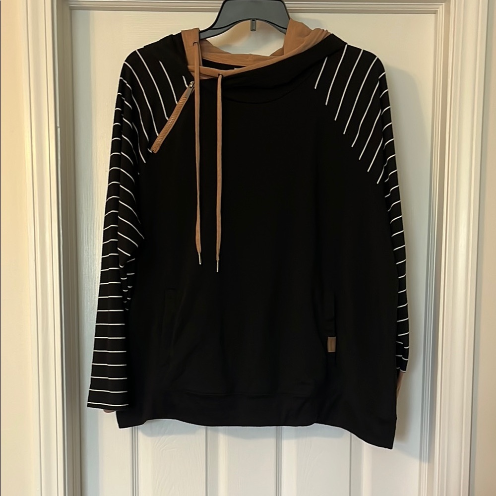 Maurice’s Double Hoodie - Black and Tan Striped